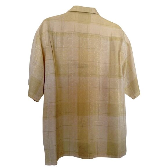 Tommy Bahama Men's Shirt Large Silk Aloha Textured Check Pattern Yellow - Picture 3 of 4
